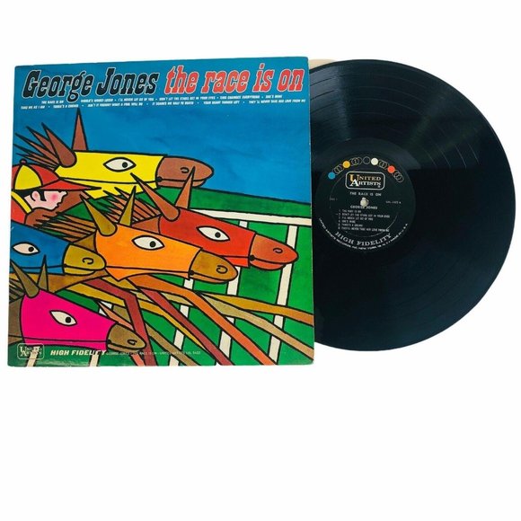 Other - George Jones The Race Is On LP Album UAL 3422 Vinyl Record Cartoon Cover Tested